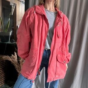 Vntg London fog pink denim utility cargo chore coat / xxl